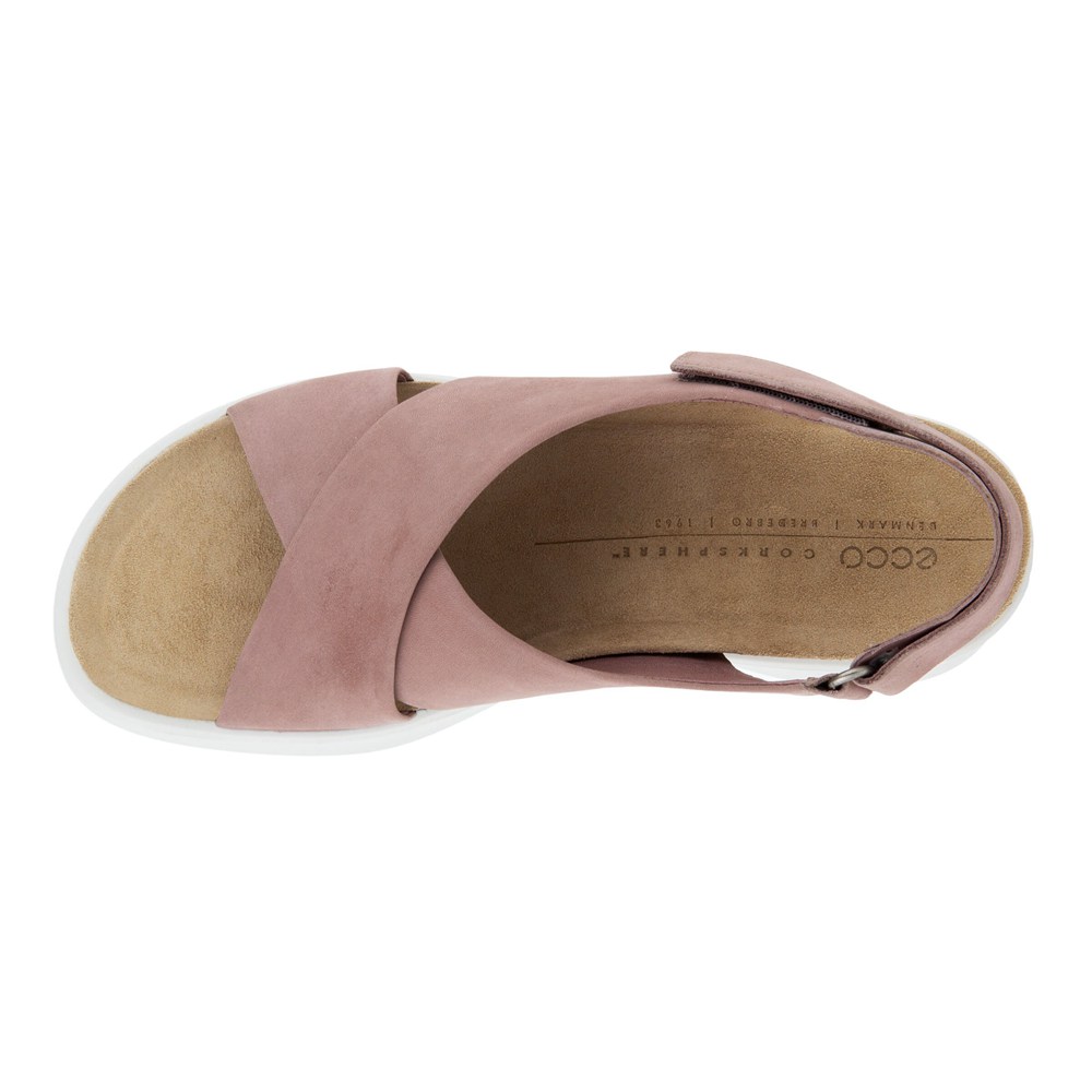 Womens Sandals - ECCO Flowt Wedge Cork - Pink - 8154DZQIK